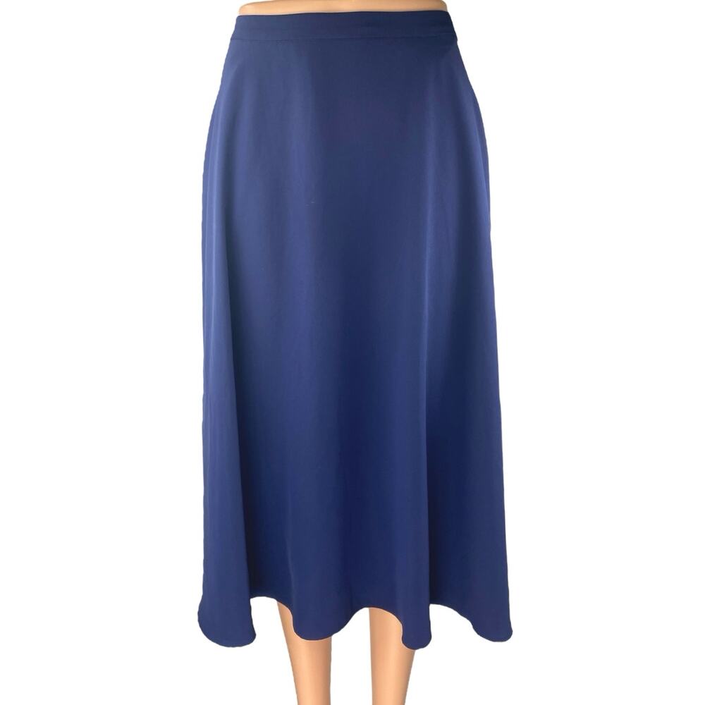 Uniqlo Women's Blue High Waisted Flared Pleated A Line Drape Midi Skirt Size 4